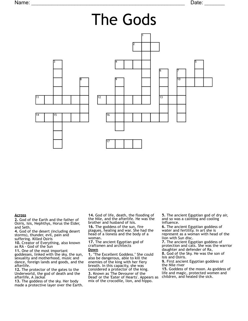 The Gods Crossword