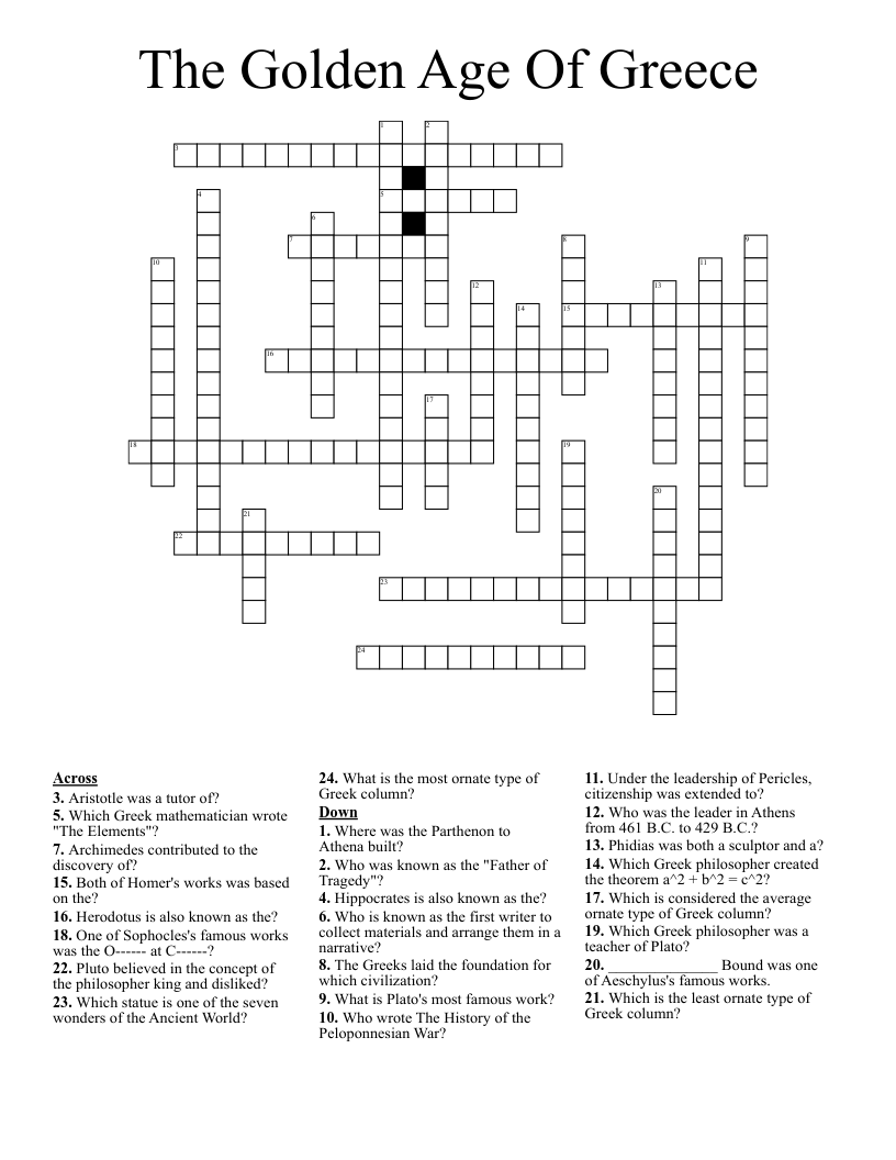 The Golden Age Of Greece Crossword