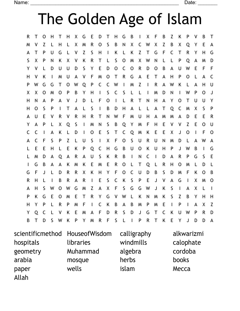 The Golden Age of Islam Word Search