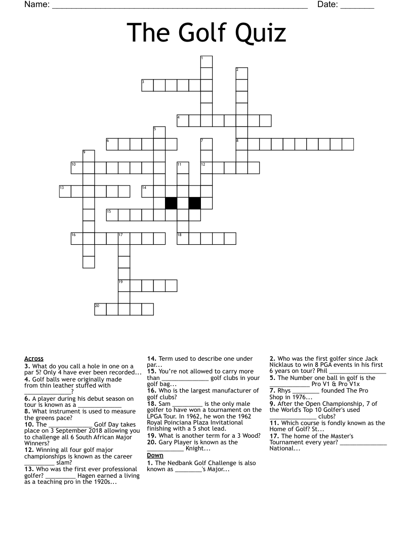 The Golf Quiz Crossword
