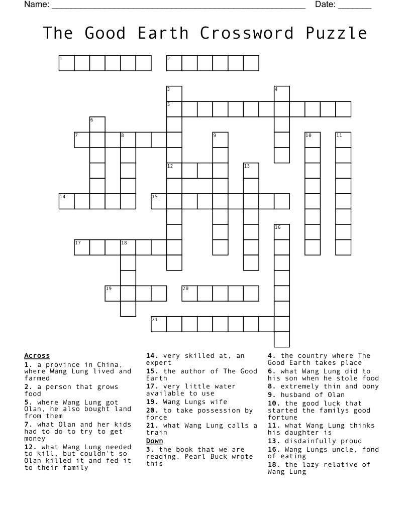 The Good Earth Crossword Puzzle
