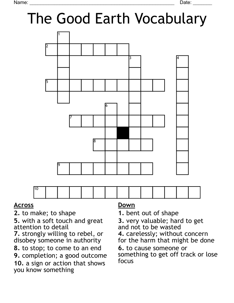 The Good Earth Vocabulary Crossword
