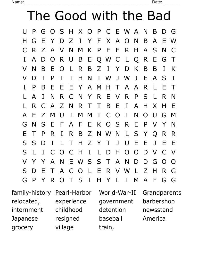 The Good with the Bad Word Search