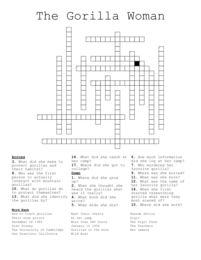 The Gorilla Woman Crossword