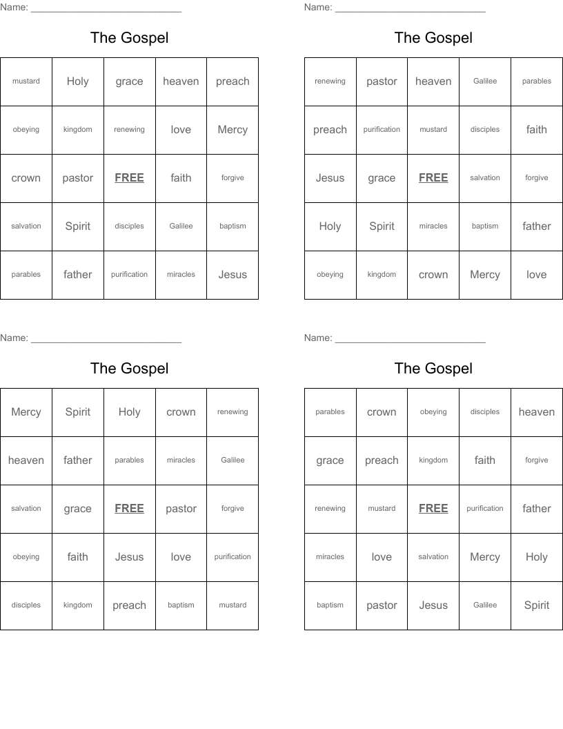 The Gospel Bingo Cards