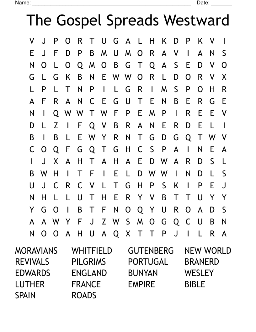 The Gospel Spreads Westward Word Search