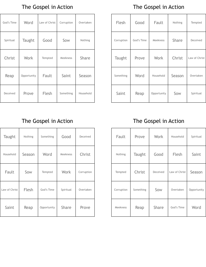 The Gospel in Action Bingo Cards