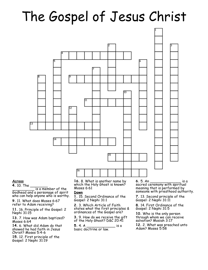 The Gospel of Jesus Christ Crossword