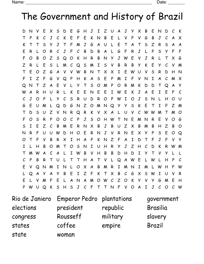 The Government and History of Brazil Word Search