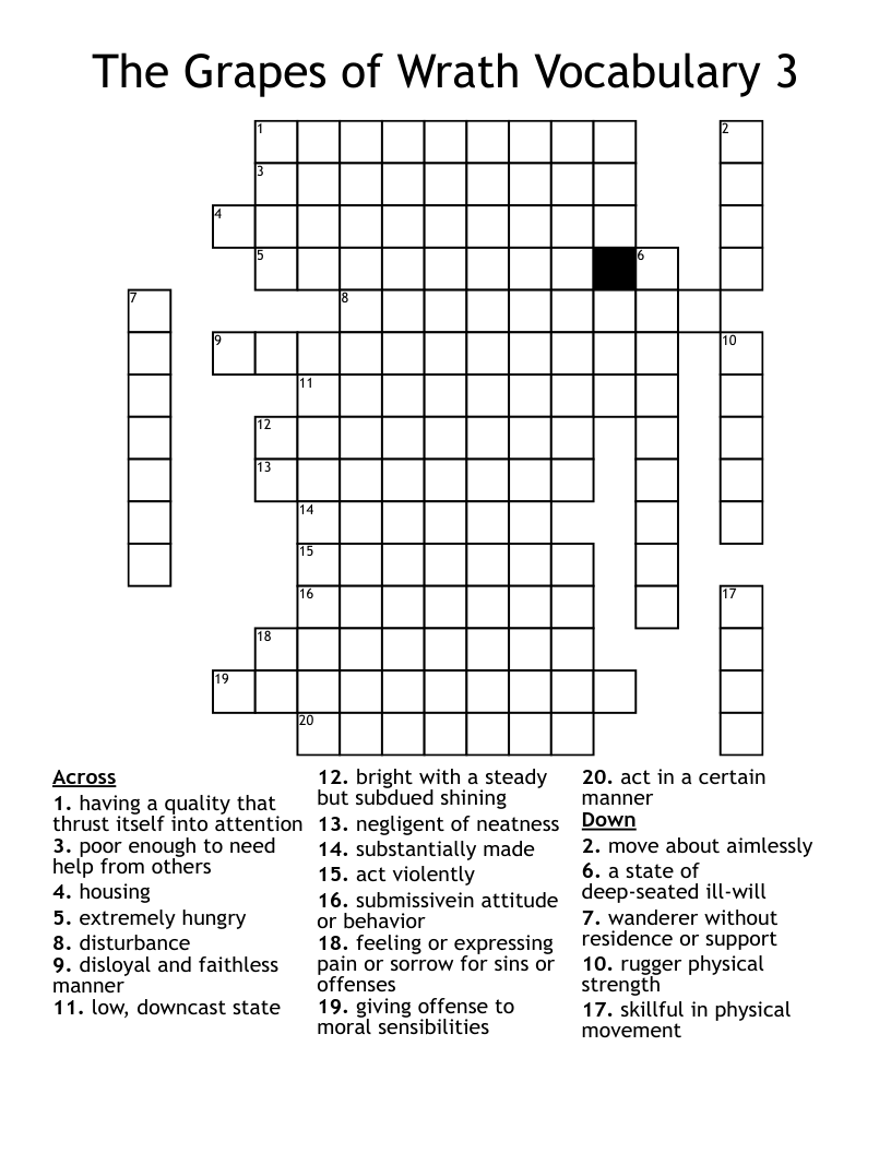 The Grapes of Wrath Vocabulary 3 Crossword