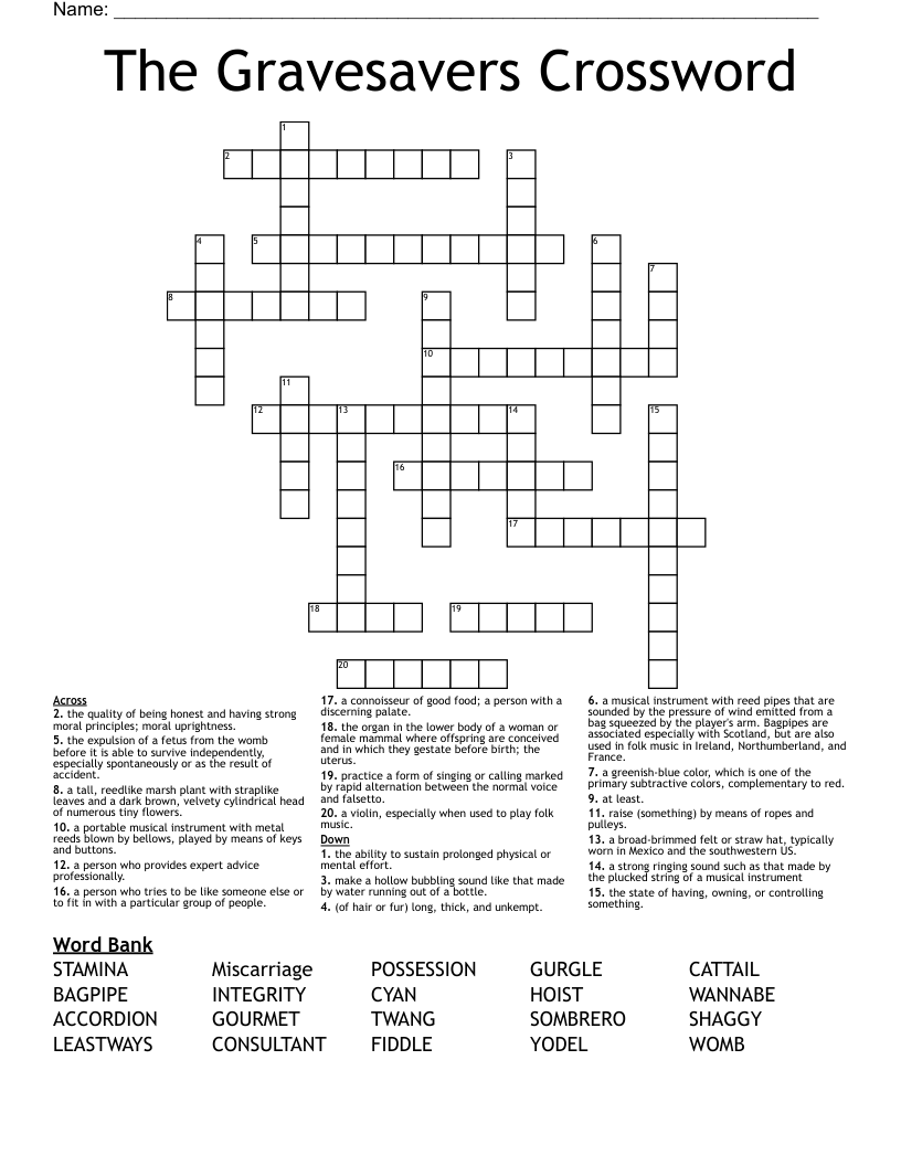The Gravesavers Crossword