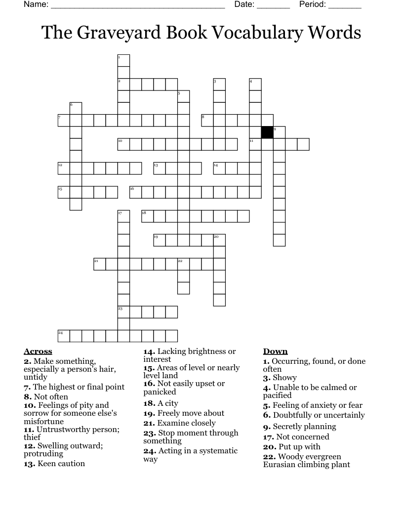 The Graveyard Book Vocabulary Words Crossword