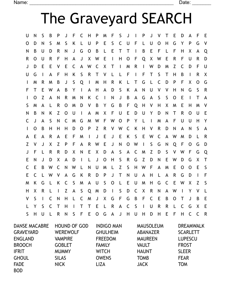 The Graveyard SEARCH Word Search