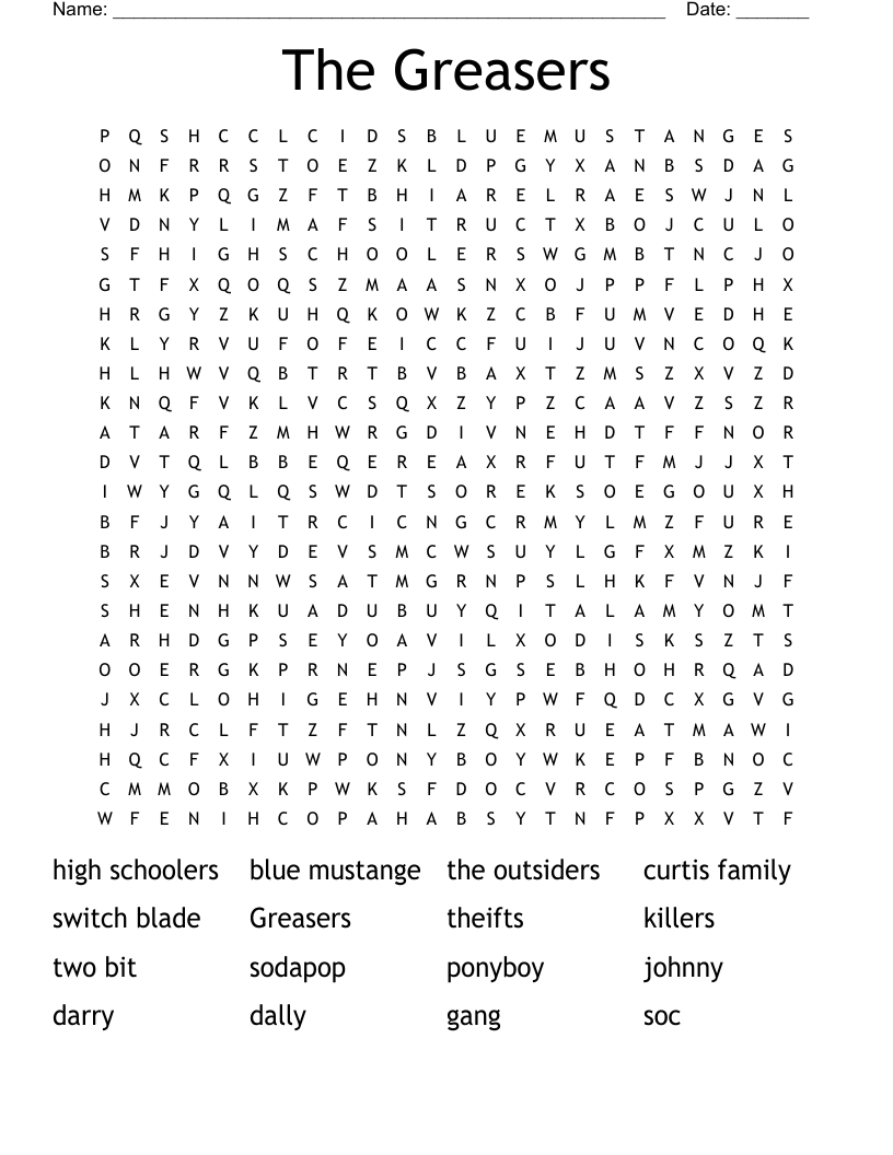 The Greasers Word Search
