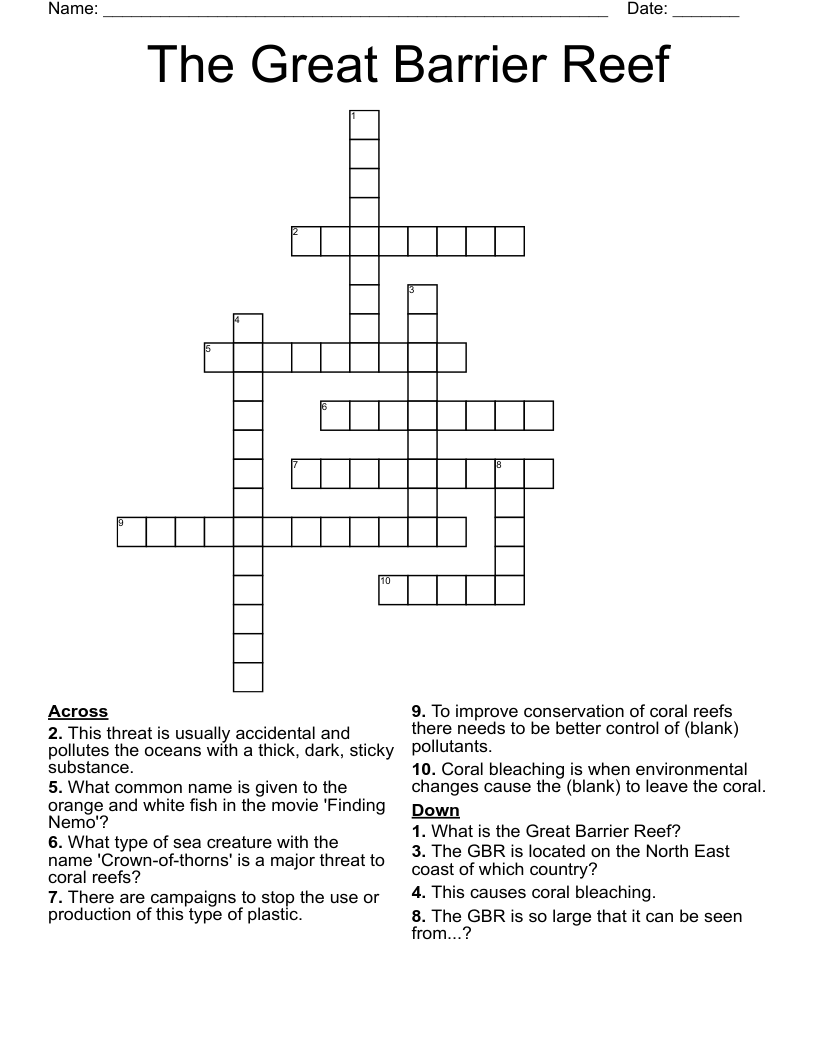 The Great Barrier Reef Crossword