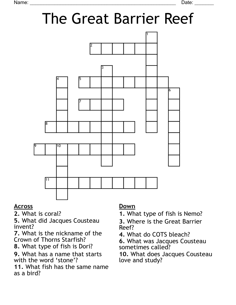 The Great Barrier Reef Crossword