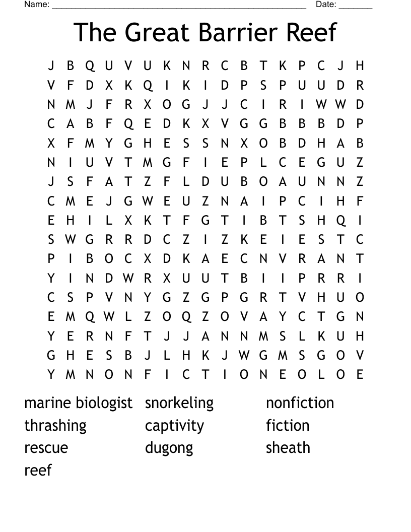The Great Barrier Reef Word Search