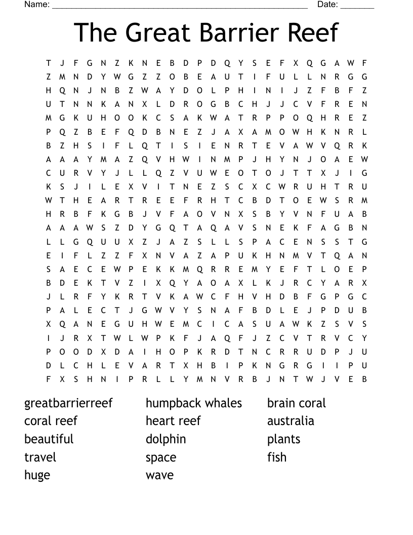 The Great Barrier Reef Word Search