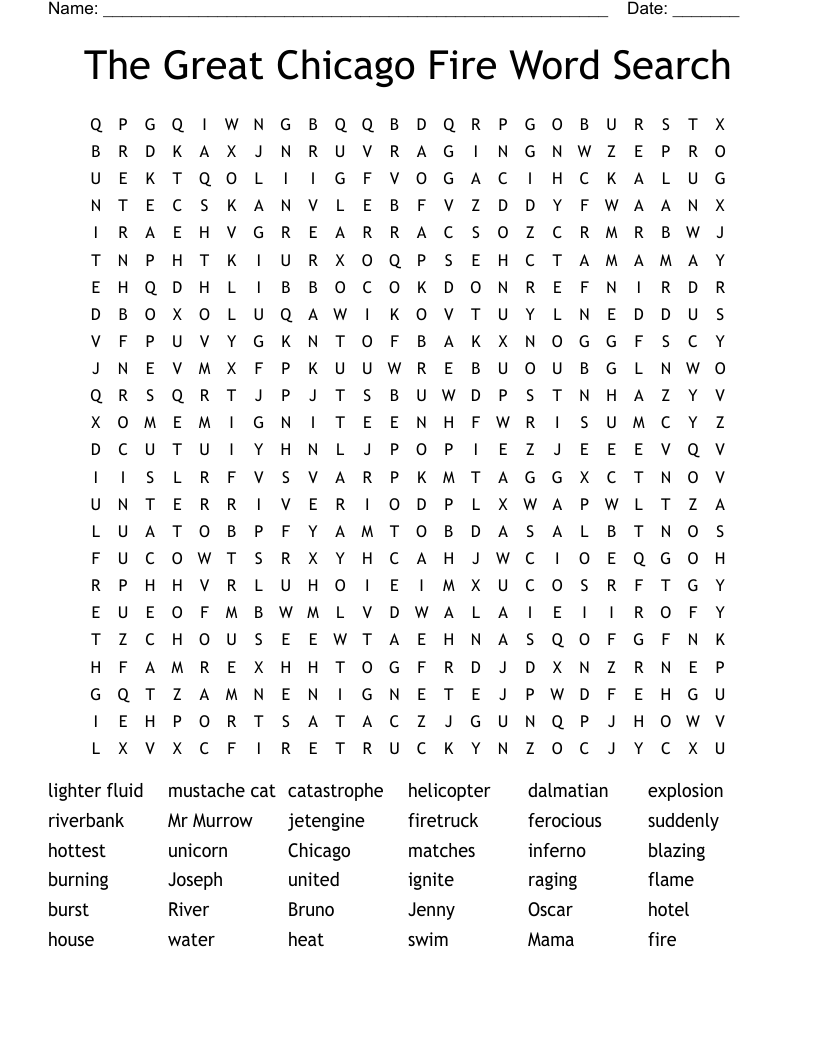 The Great Chicago Fire Word Search