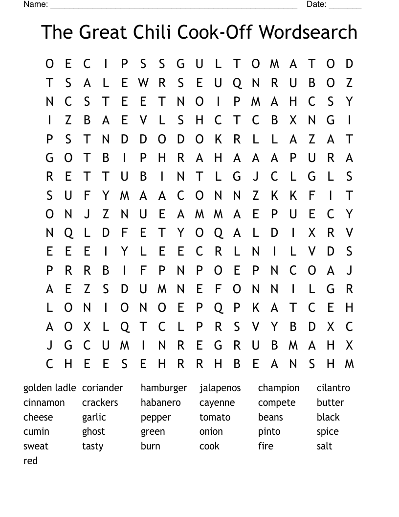 The Great Chili Cook-Off Wordsearch