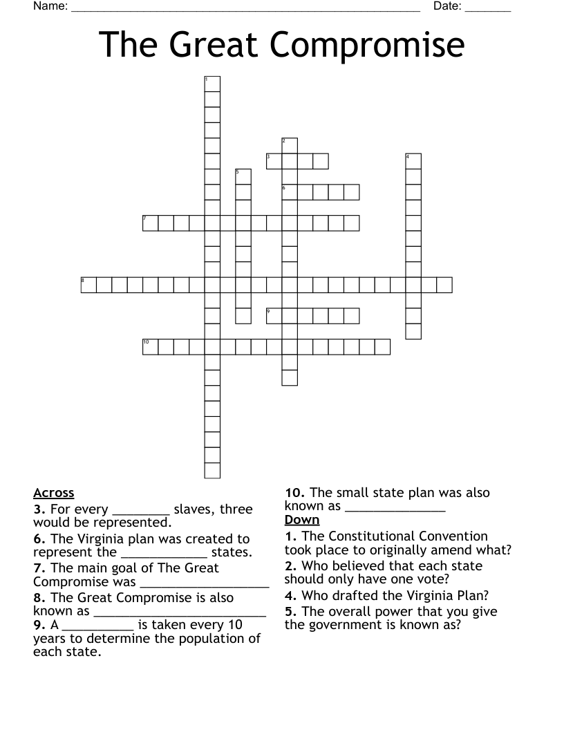 The Great Compromise  Crossword