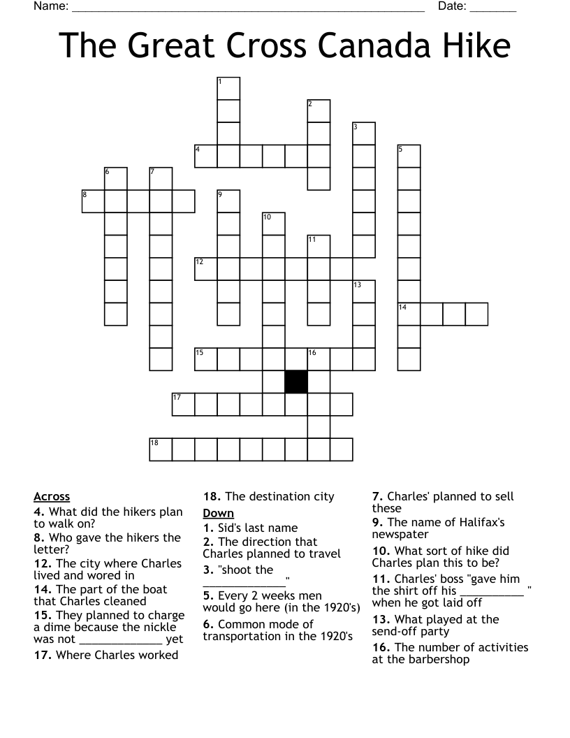 The Great Cross Canada Hike Crossword
