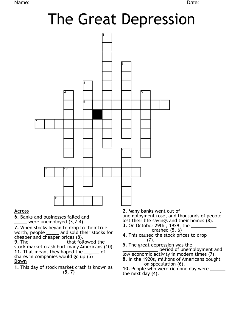 The Great Depression Crossword