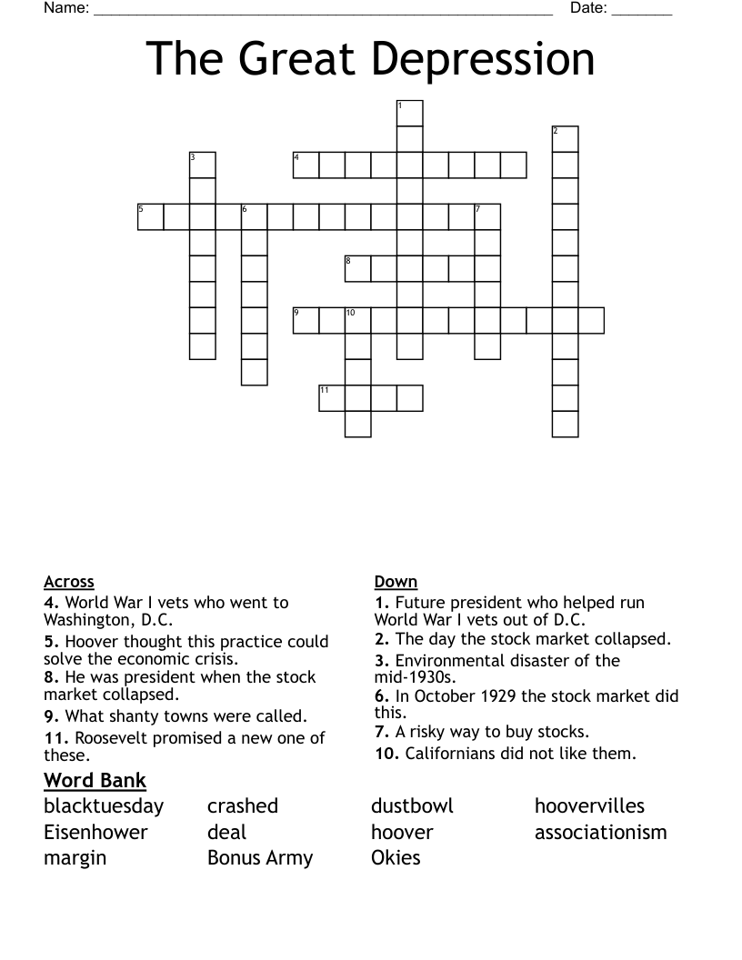 The Great Depression Crossword