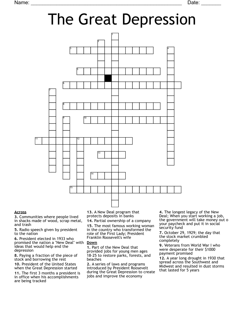 The Great Depression Crossword