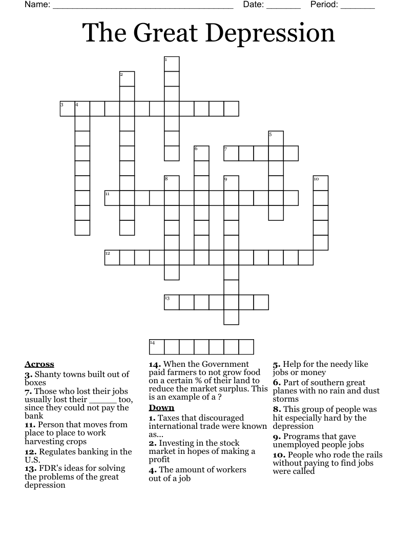 The Great Depression Crossword