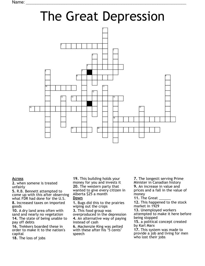 The Great Depression Crossword