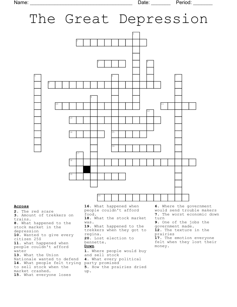 The Great Depression Crossword