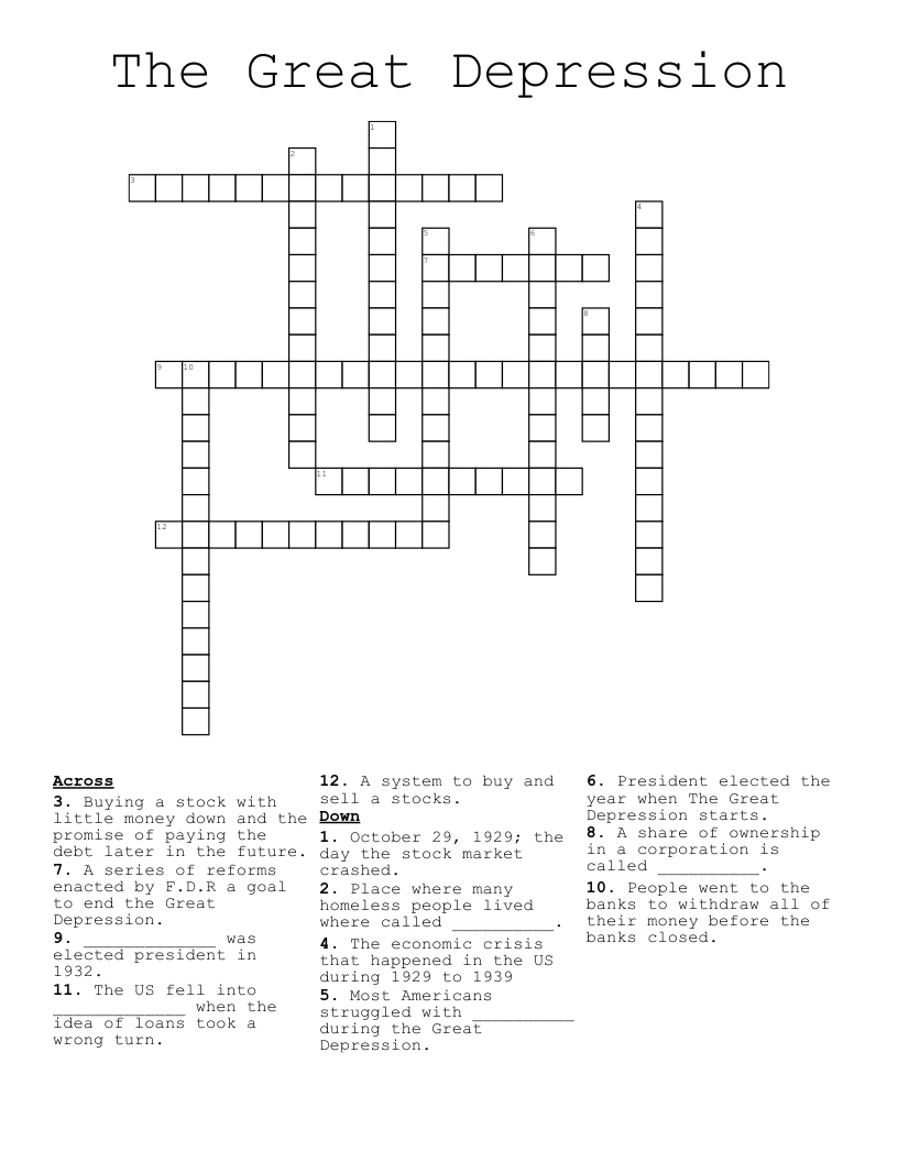 The Great Depression Crossword