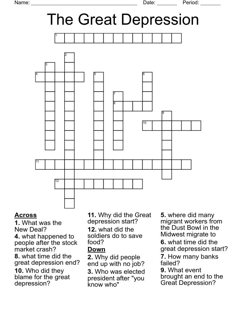 The Great Depression Crossword