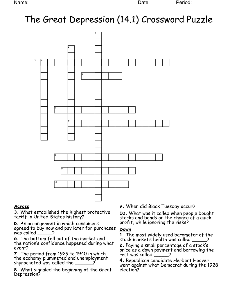 The Great Depression (14.1) Crossword Puzzle