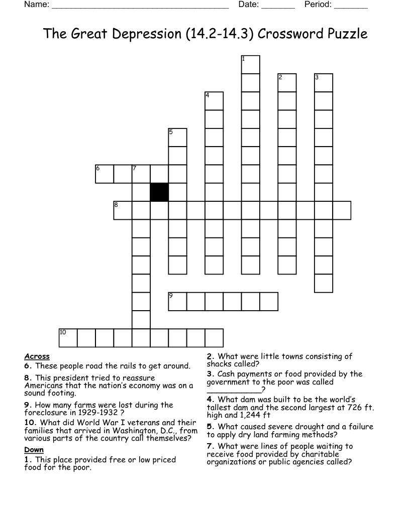 The Great Depression (14.2-14.3) Crossword Puzzle