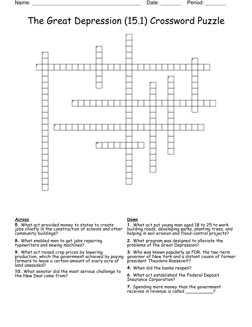 The Great Depression (15.1) Crossword Puzzle 