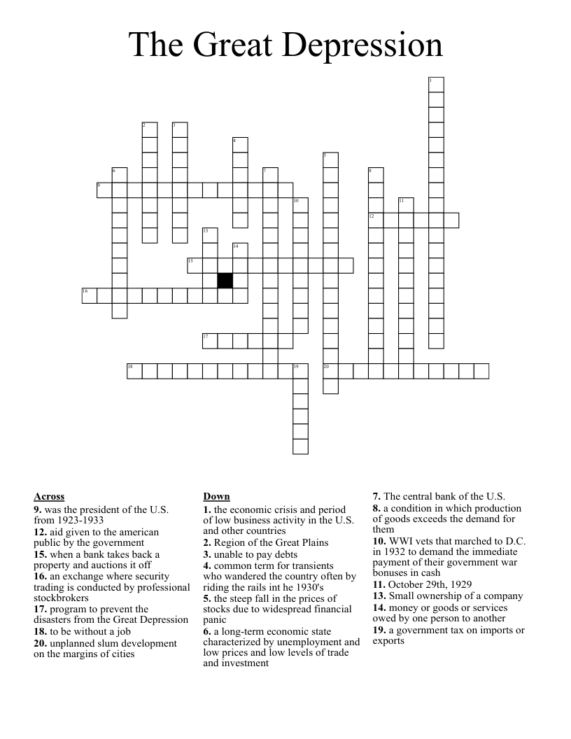 The Great Depression Crossword