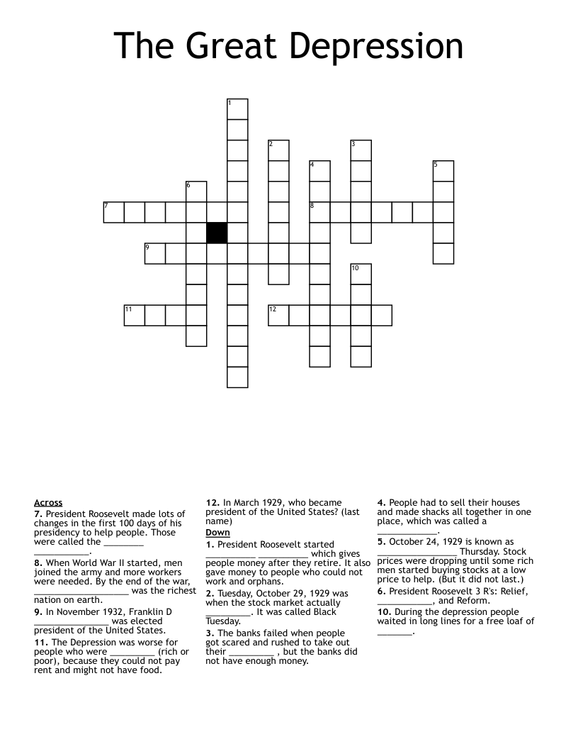 The Great Depression Crossword