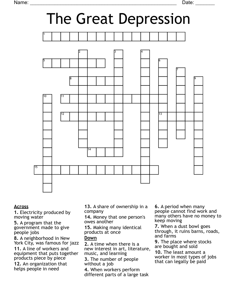 The Great Depression Crossword