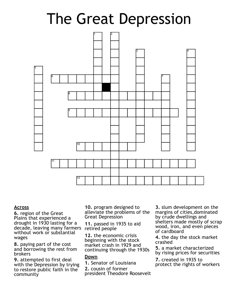 The Great Depression Crossword