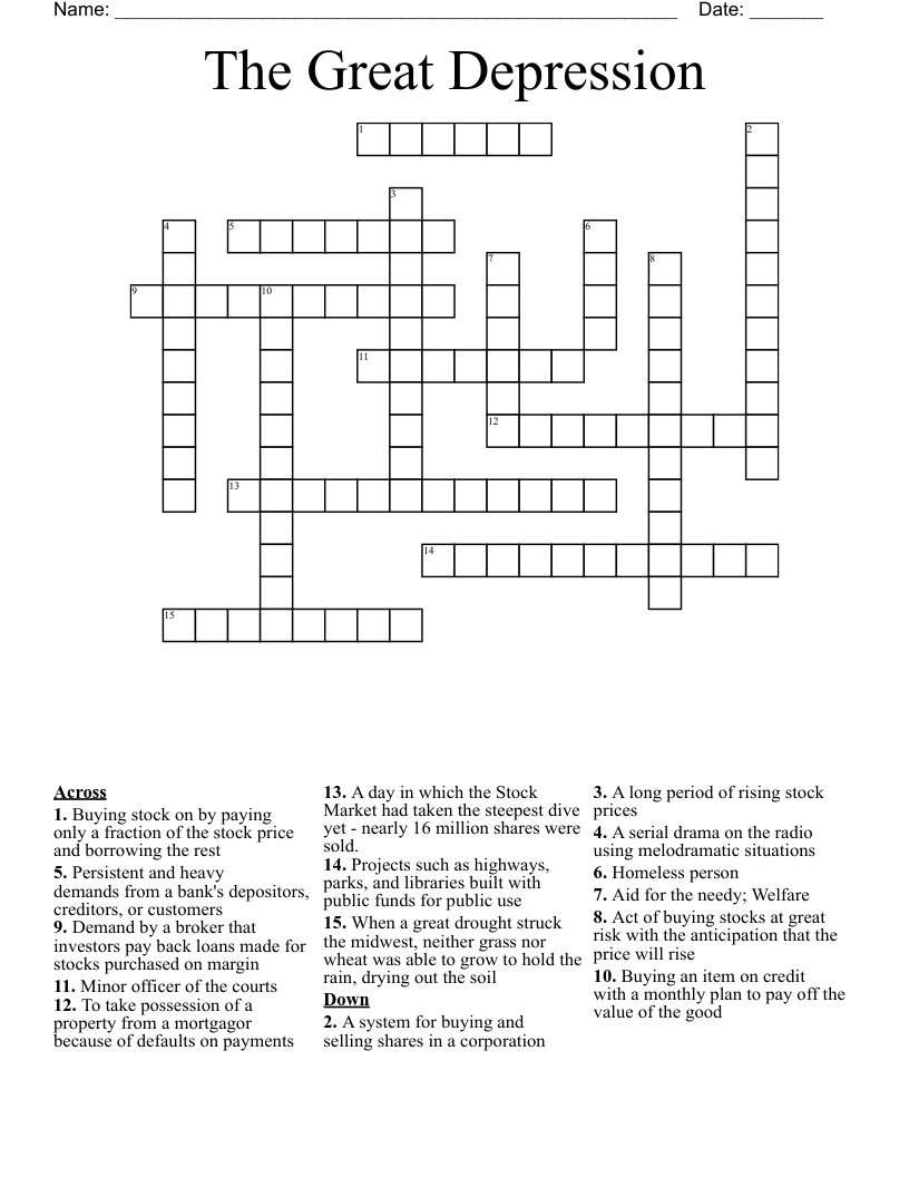 The Great Depression Crossword