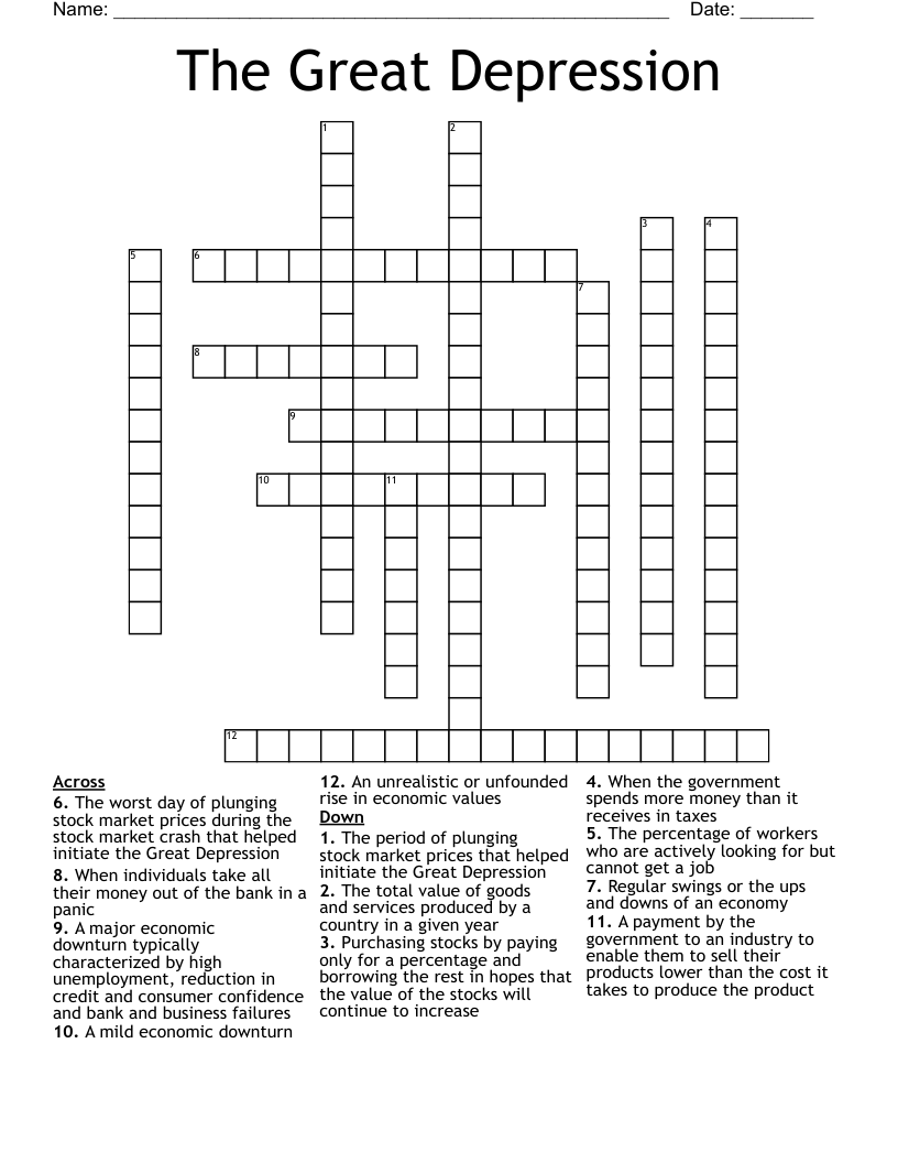 The Great Depression Crossword