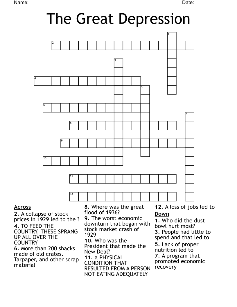 The Great Depression Crossword