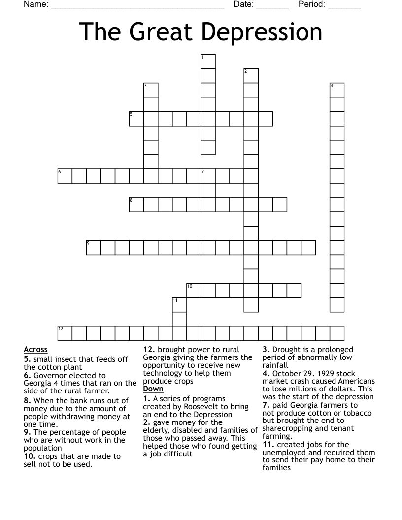The Great Depression Crossword