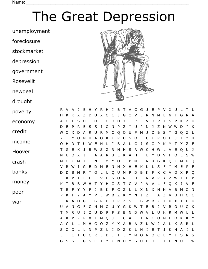 The Great Depression Word Search