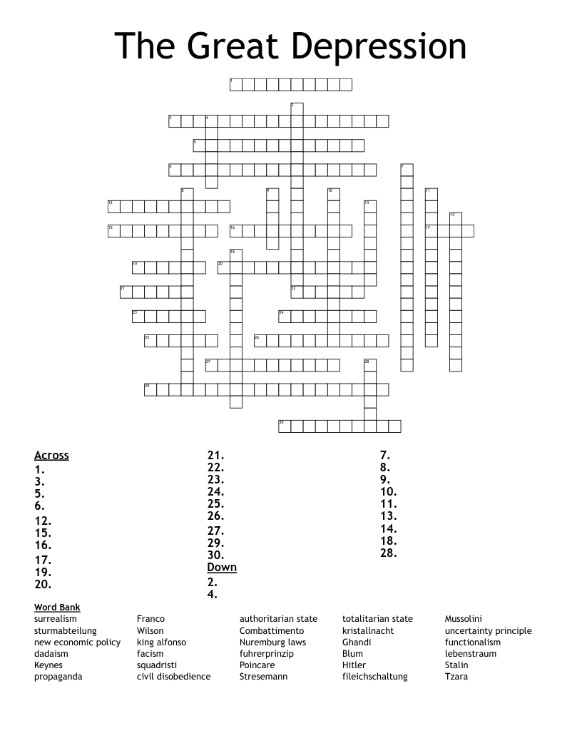 The Great Depression Crossword