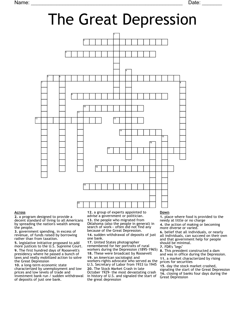 The Great Depression Crossword