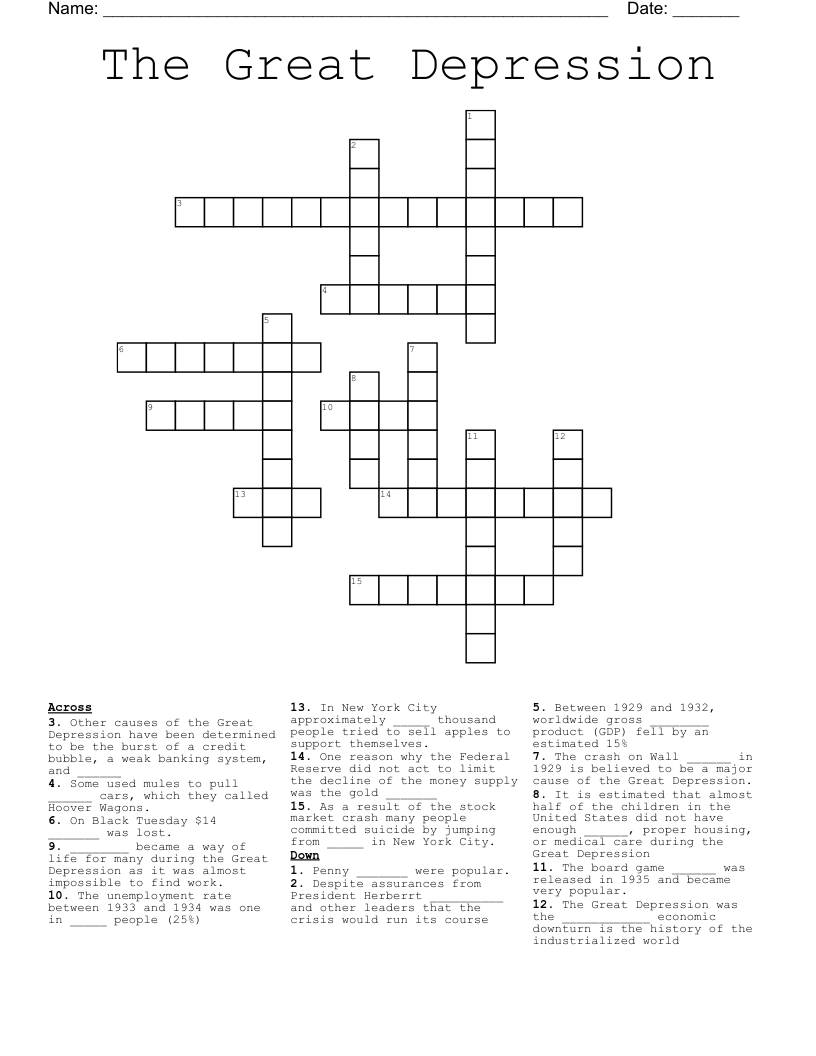 The Great Depression Crossword