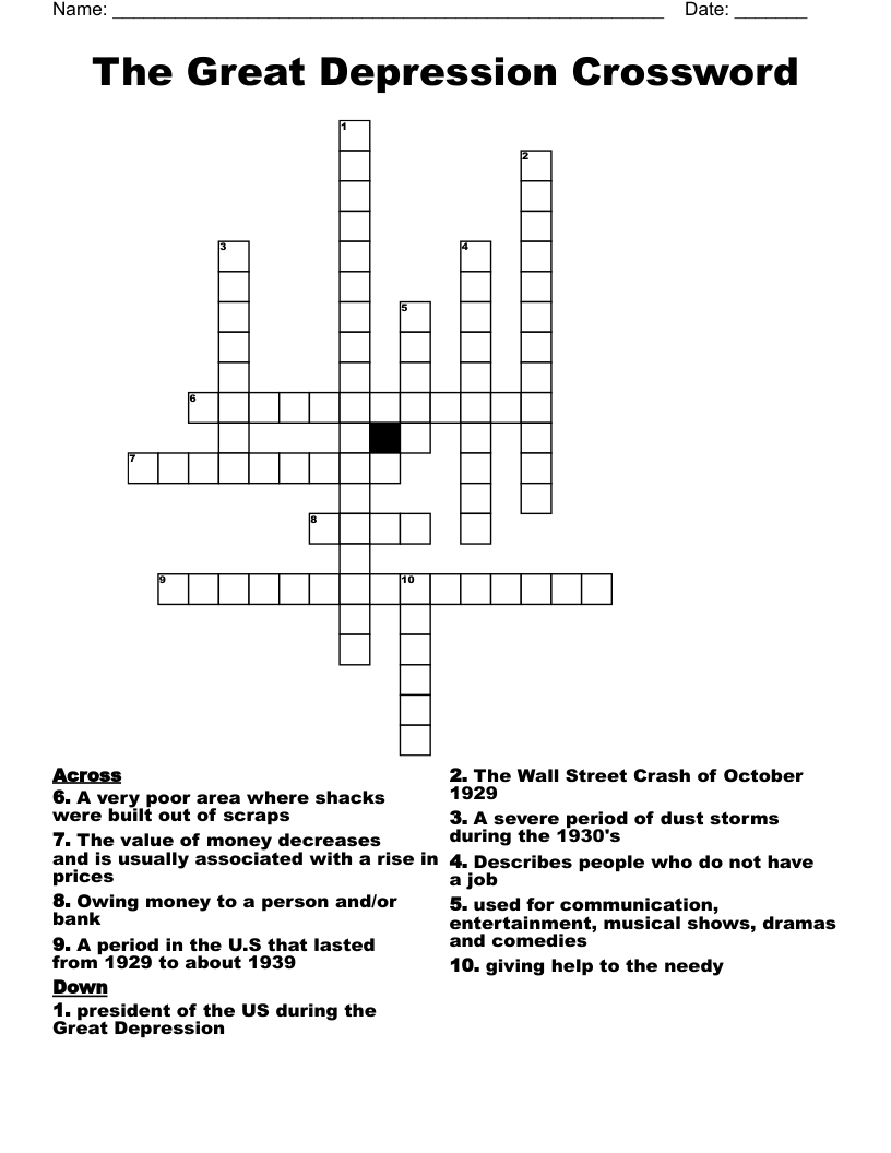 The Great Depression Crossword